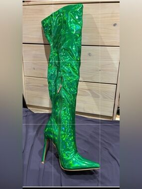 Cape Robbin Women's Holographic Thigh-High Green Stiletto Boots